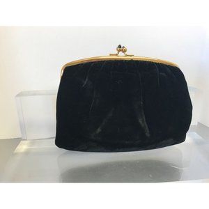 Mel-Ton Black Velvet Clutch Purse Bag Vintage Accessories